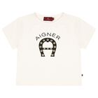 Girls Ivory & Black Logo T-Shirt, 1, hi-res