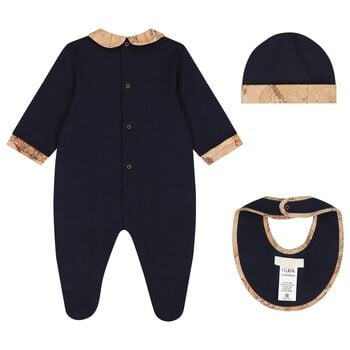 Baby Boys Navy Blue & Beige Geo Map Babygrow Gift Set