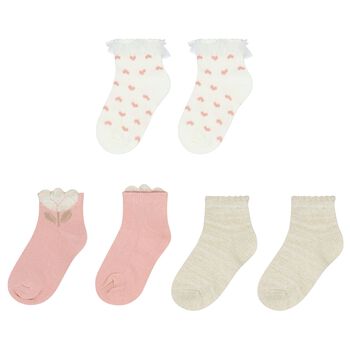 Younger Girls Pink & Ivory Socks ( 3-Pack )