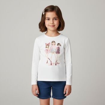 Girls White Dolls Long Sleeve Top