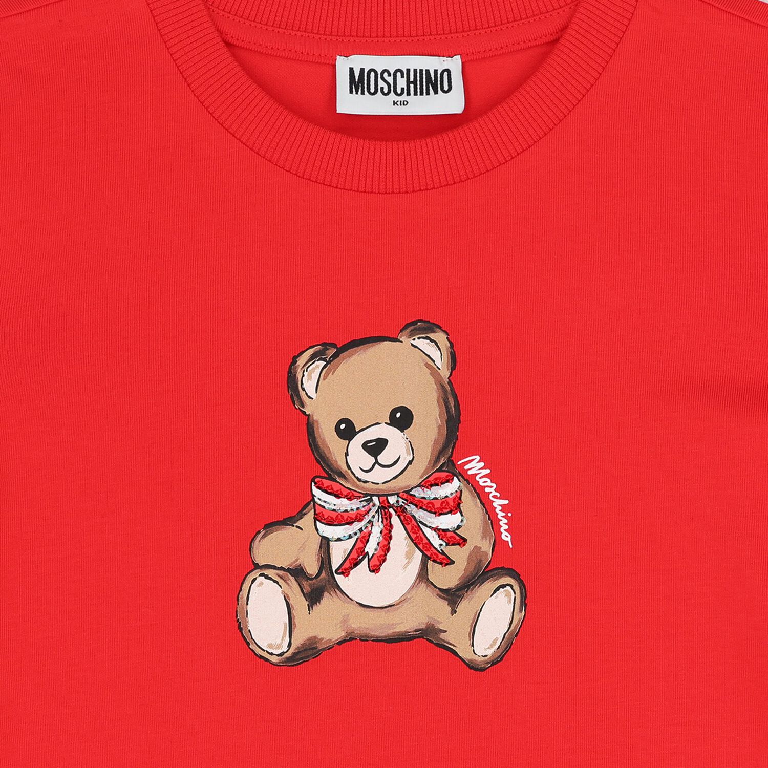 Girls Red Teddy Bear Logo T-Shirt, 2, hi-res image number null