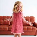 Girls Red Tweed & Pink Crêpe Chiffon Dress, 1, hi-res