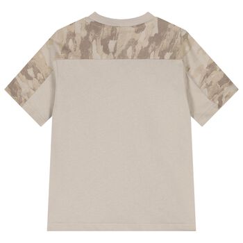 Boys Beige Camouflage Logo T-Shirt