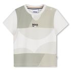 Younger Boys White & Beige Logo T-Shirt, 1, hi-res