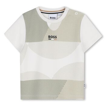 Younger Boys White & Beige Logo T-Shirt