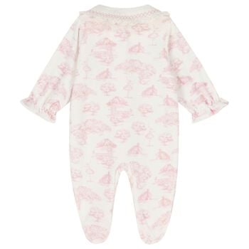 Baby Girls Ivory & Pink Toile de Jouy Babygrow