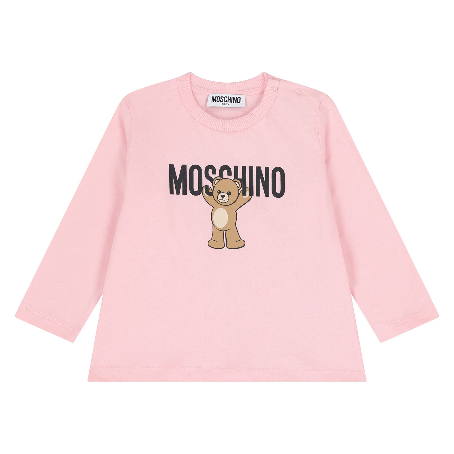 توب بأكمام طويلة بشعار تيدي بير باللون الوردي, 4, hi-res