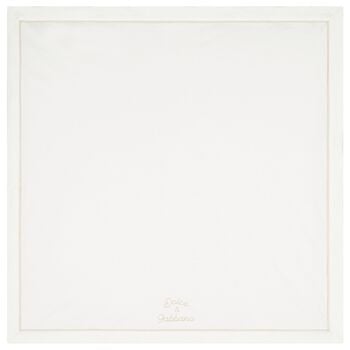 White & Beige Embroidered Logo Blanket