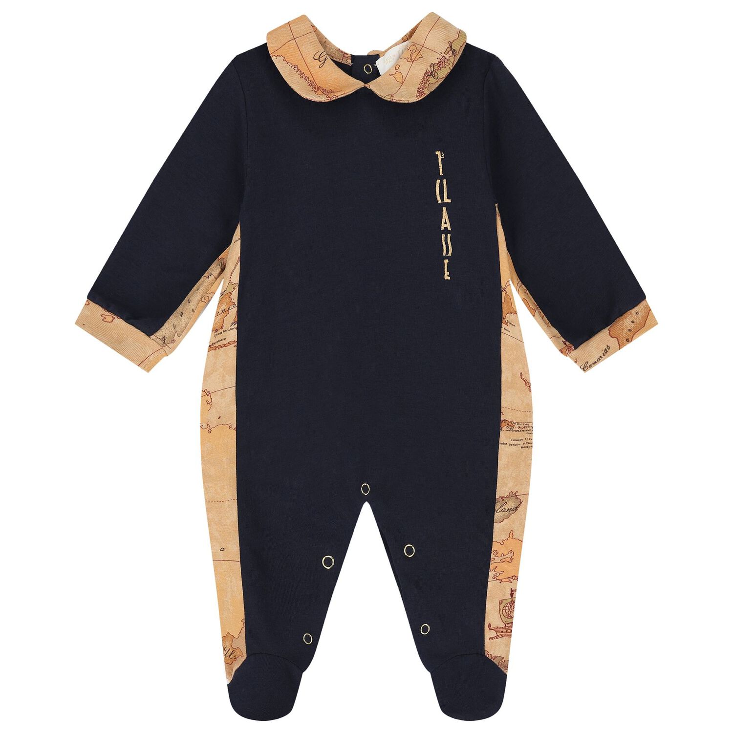 Navy blue & Beige Geo Map Babygrow Set, 2, hi-res