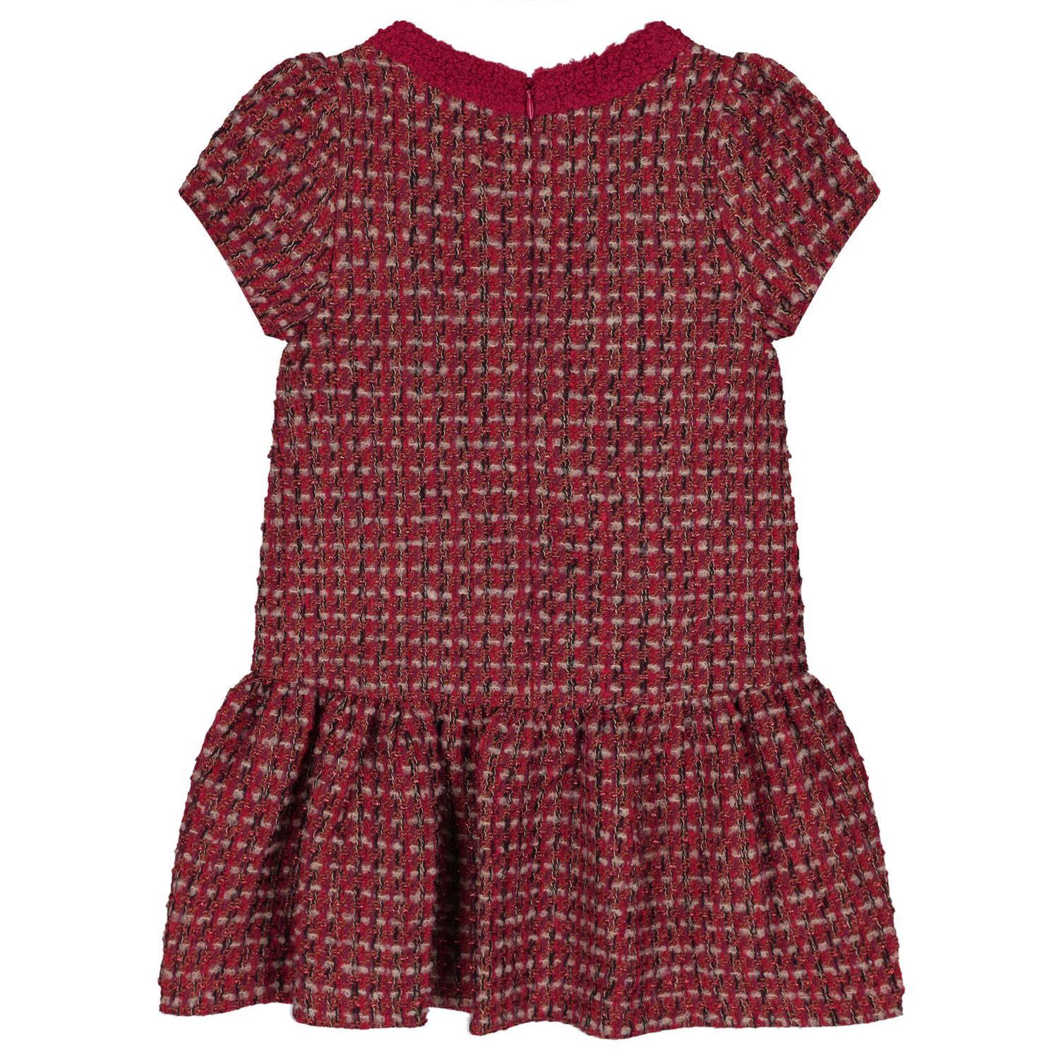 Girls Burgundy Tweed & Boucl&eacute; Dress, 1, hi-res