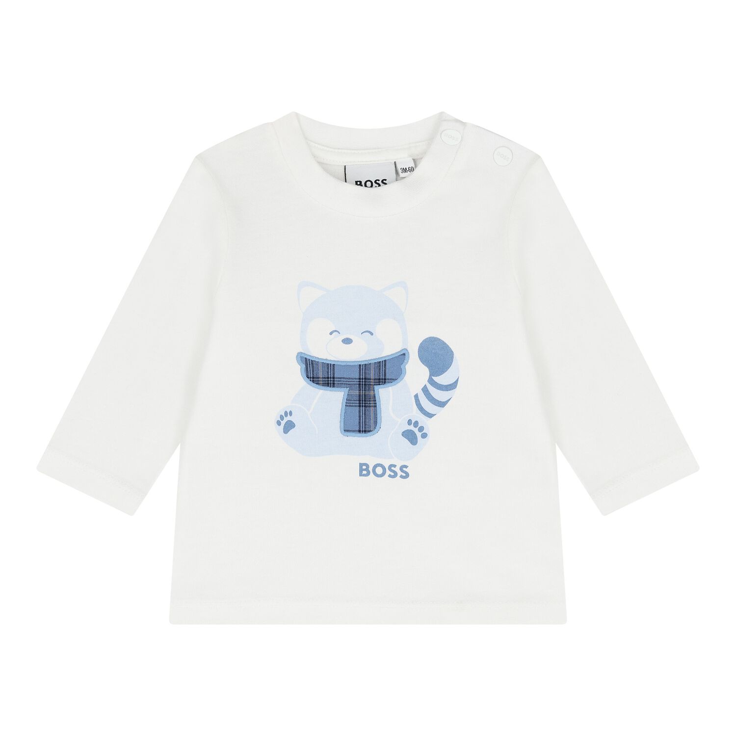 Baby Boys White Red Panda Logo Long Sleeve Top , 1, hi-res