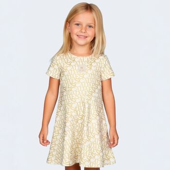 Girls Ivory & Gold Logo Dress