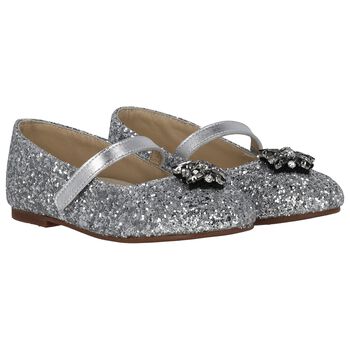 Girls Silver Embellished Ballerina Shoes