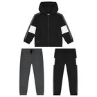 Boys Black & Grey Tracksuit (3 Piece), 2, hi-res
