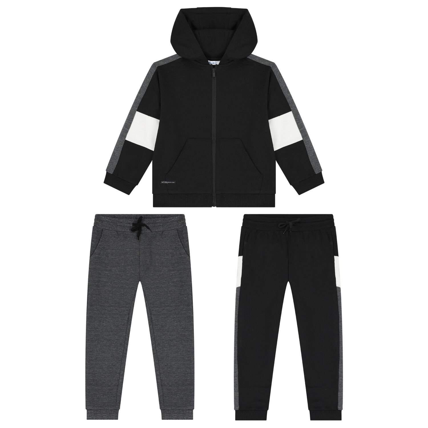 Boys Black & Grey Tracksuit (3 Piece), 2, hi-res