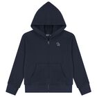 Boys Navy Blue Logo Hooded Zip Up Top, 1, hi-res