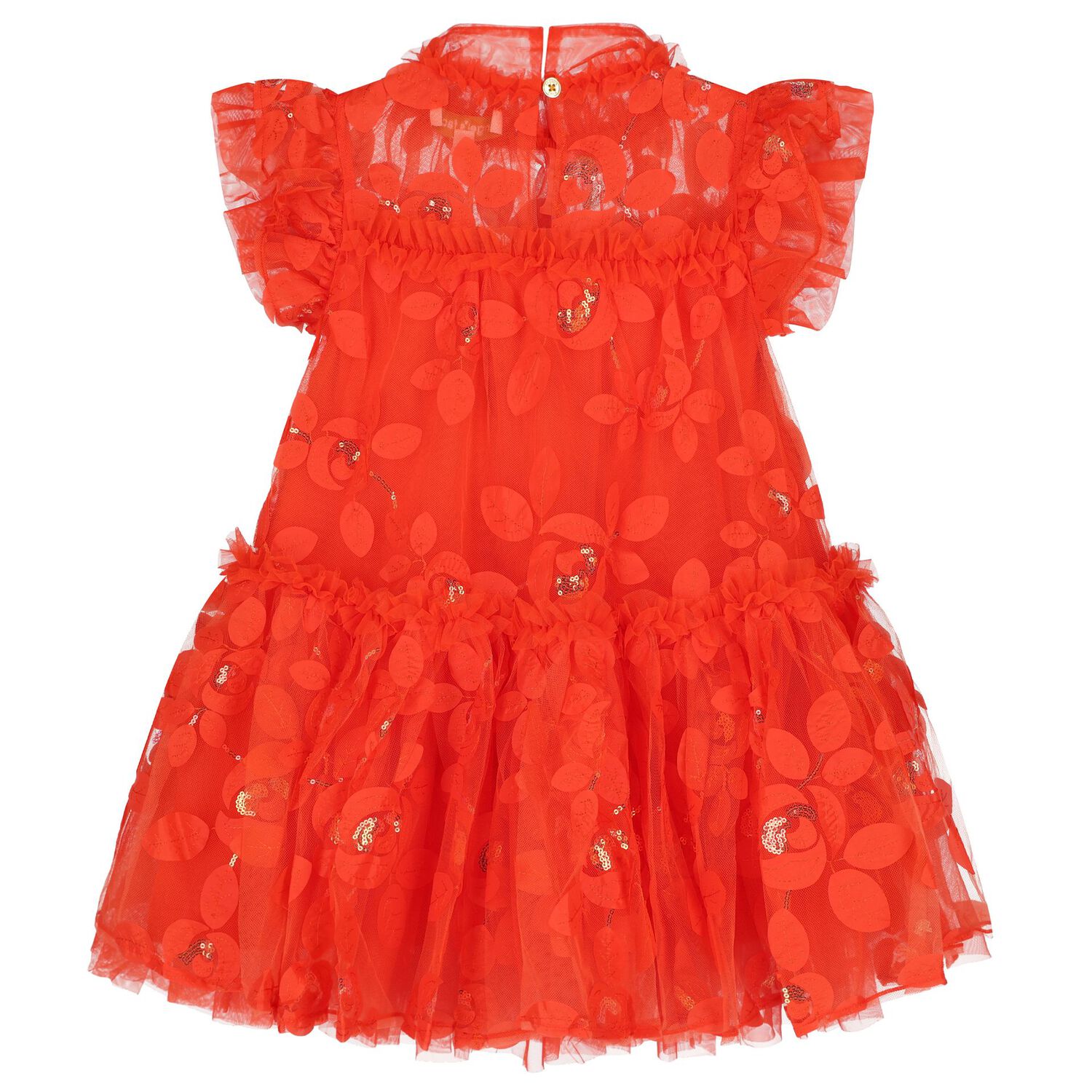 Girls Orange Embellished Tulle Dress, 3, hi-res