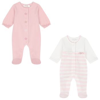 Baby Girls White & Pink Babygrows ( 2-Pack )