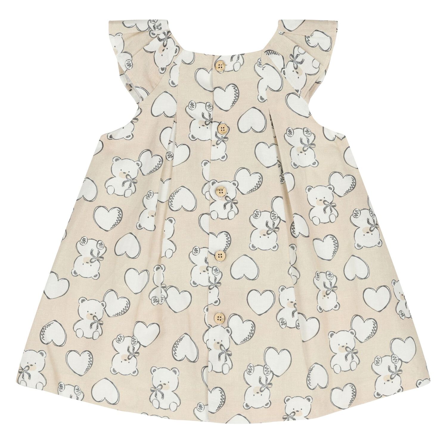 Baby Girls Beige Heart & Bear Dress Set, 1, hi-res