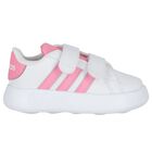 Girls White & Pink Grand Court Trainers, 1, hi-res