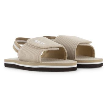 Boys Beige & Black Logo Sandals
