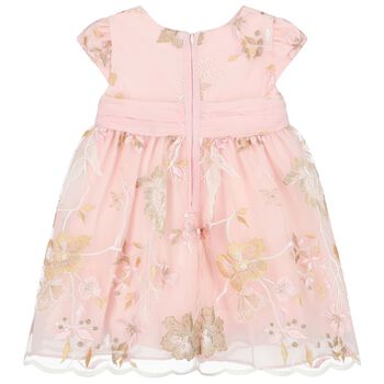 Younger Girls Pink Embroidered Tulle Dress