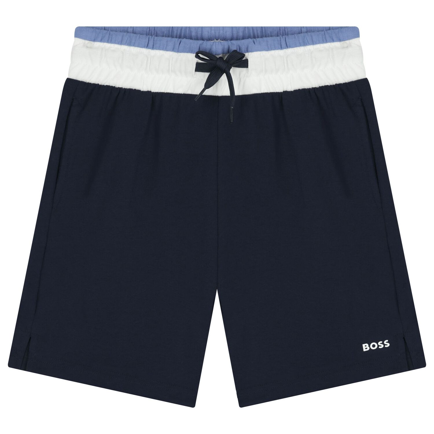 Boys Navy Blue Logo Shorts, 1, hi-res