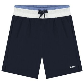 Boys Navy Blue Logo Shorts