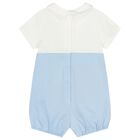 Baby Boys White & Blue Dungaree Romper, 1, hi-res