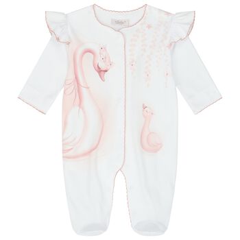 Baby Girls White Swan Babygrow