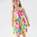 فستان  بطبعة الوهور باللون الأبيض للبنات, 1, hi-res