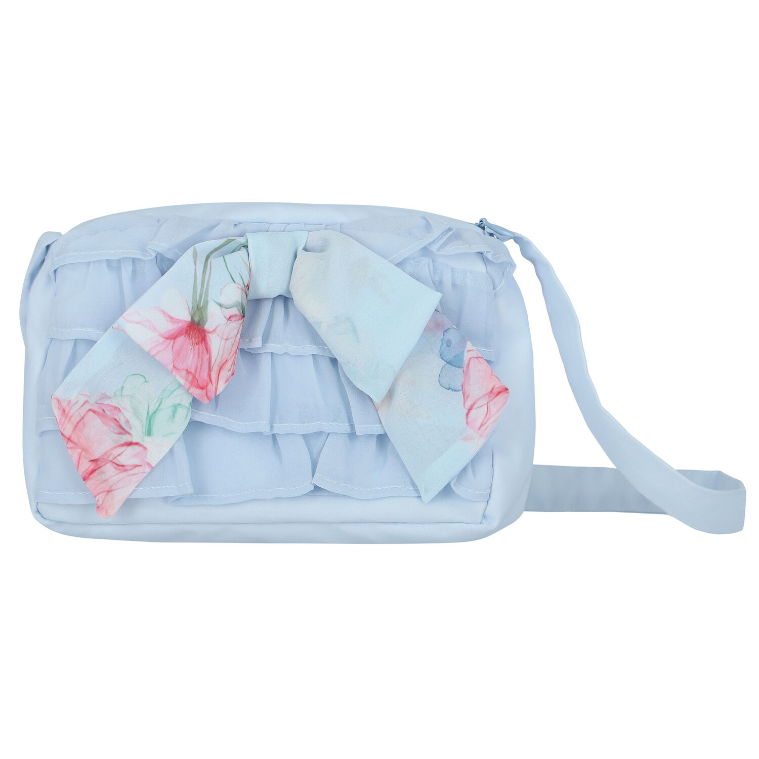 Girls Blue Chiffon Floral Handbag, 2, hi-res image number null