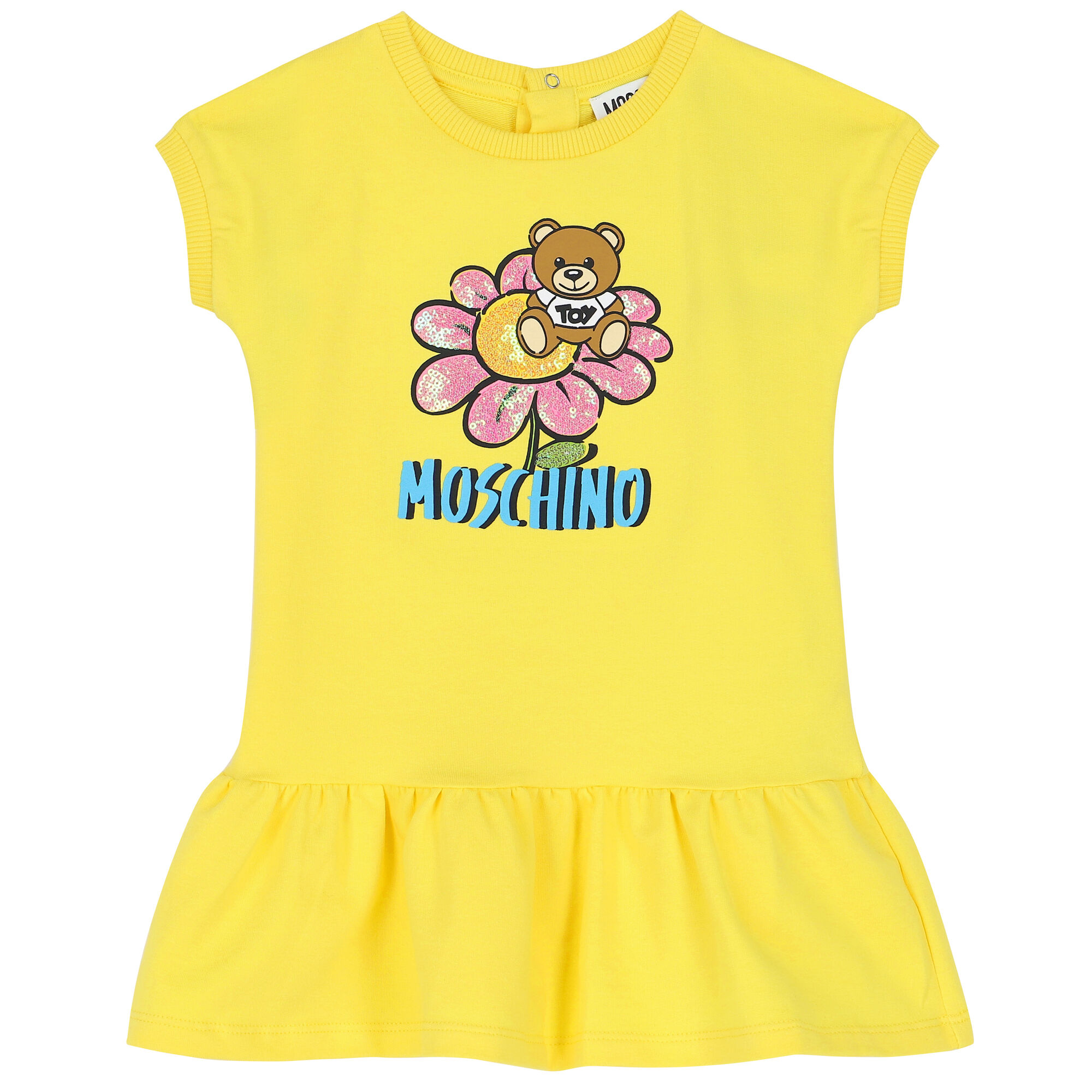 Moschino Younger Girls Yellow Teddy Logo Dress Junior Couture USA