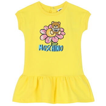 Younger Girls Yellow Teddy Logo Dress