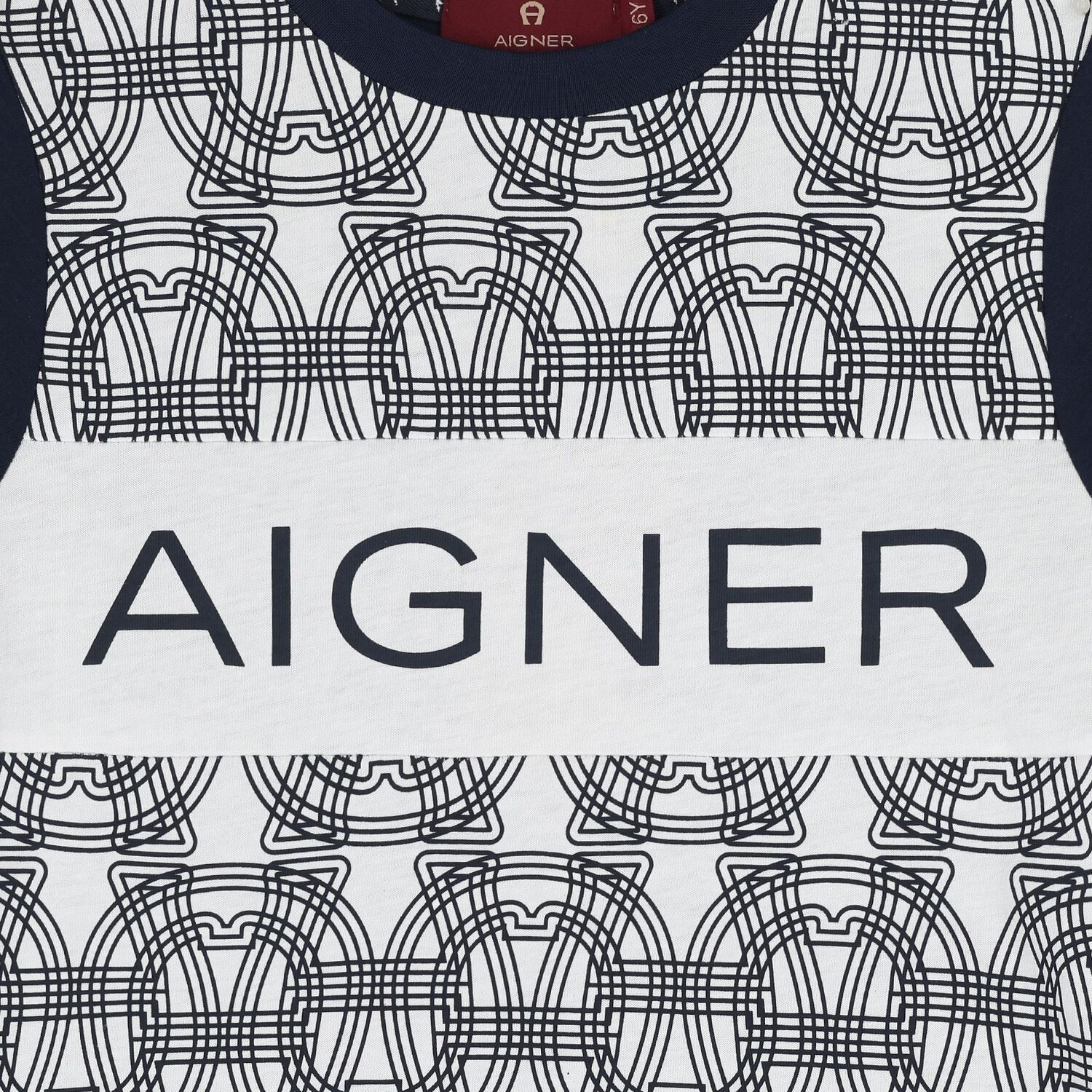 Boys White & Navy Blue Logo T-Shirt, 1, hi-res