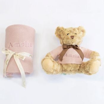 Girls Pink Personalised Teddy Baby Gift Set