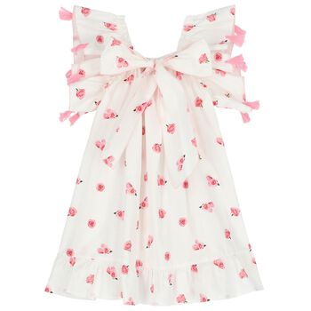 Girls White & Pink Rose Dress