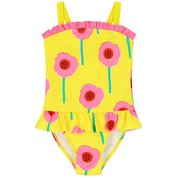 Girls Yellow & Pink Flower Swimsuit