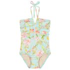 Girls Blue Floral Swimsuit, 1, hi-res