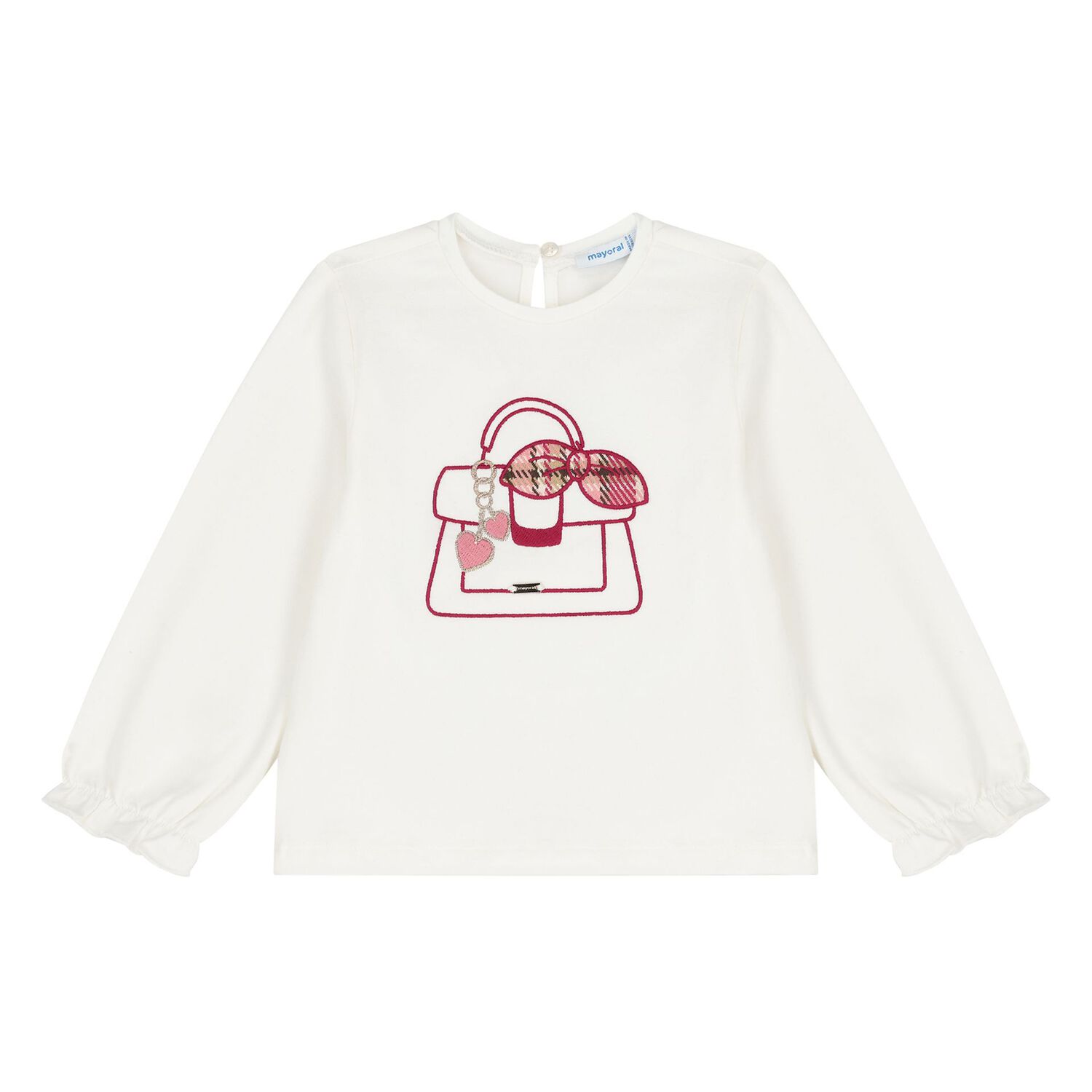 Younger Girls White & Burgundy Plaid Skirt Set, 1, hi-res