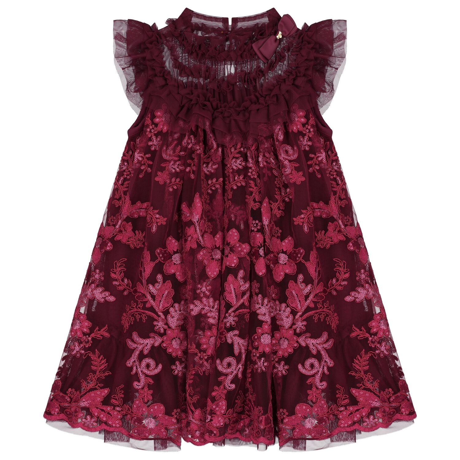 Girls Burgundy Embellished Tulle Dress, 2, hi-res image number null
