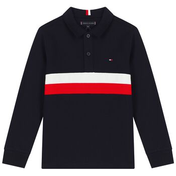 Boys Navy Blue, Red & White Logo Polo Shirt