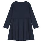 Girls Navy Blue Logo Pleated Dress, 1, hi-res