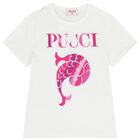Girls White Embroidered Logo T-Shirt, 1, hi-res