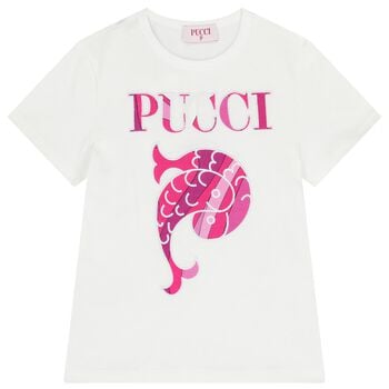 Girls White Embroidered Logo T-Shirt