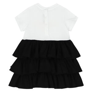 Younger Girls White & Black Logo Dress