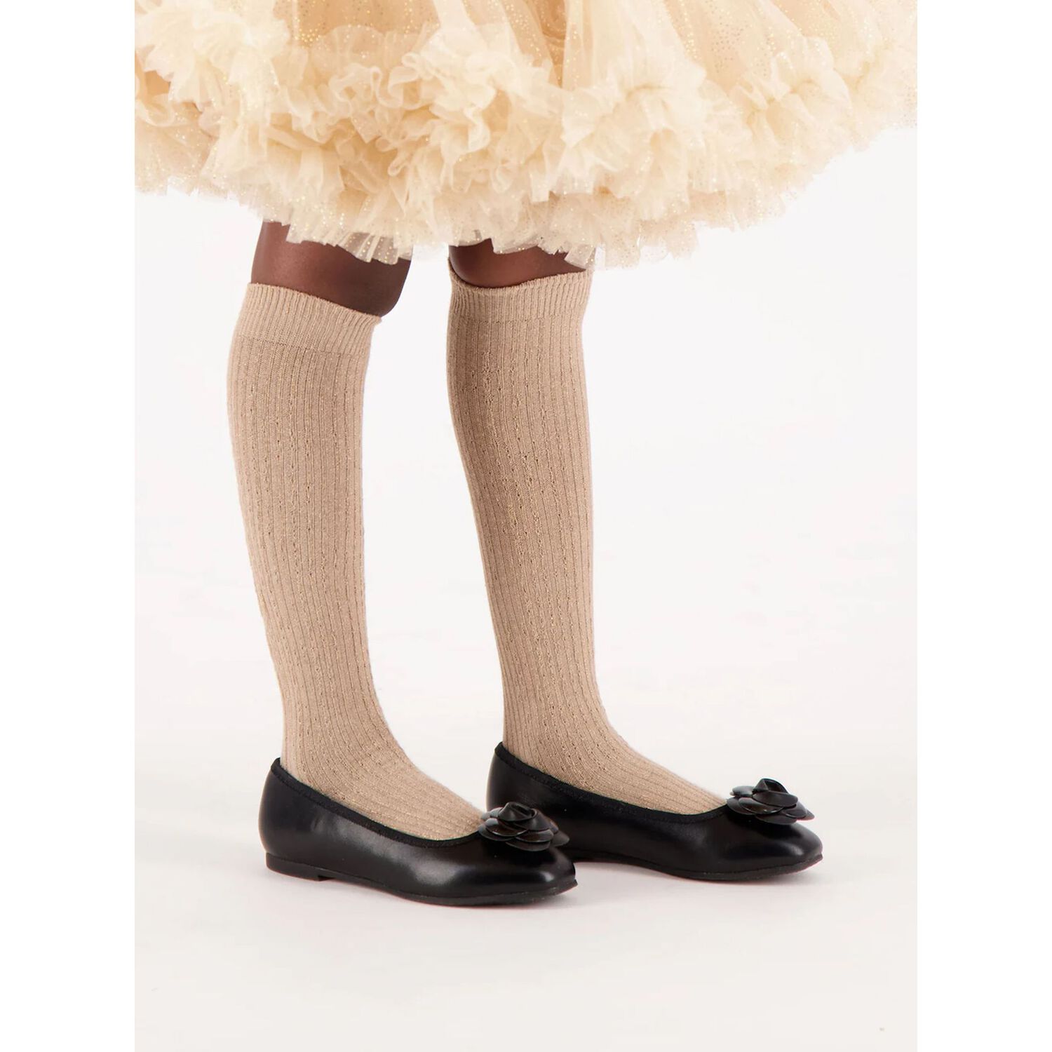 Girls Black Flower Leather Shoes, 1, hi-res image number null