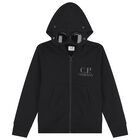 Boys Black Logo Hooded Zip Up Top, 1, hi-res