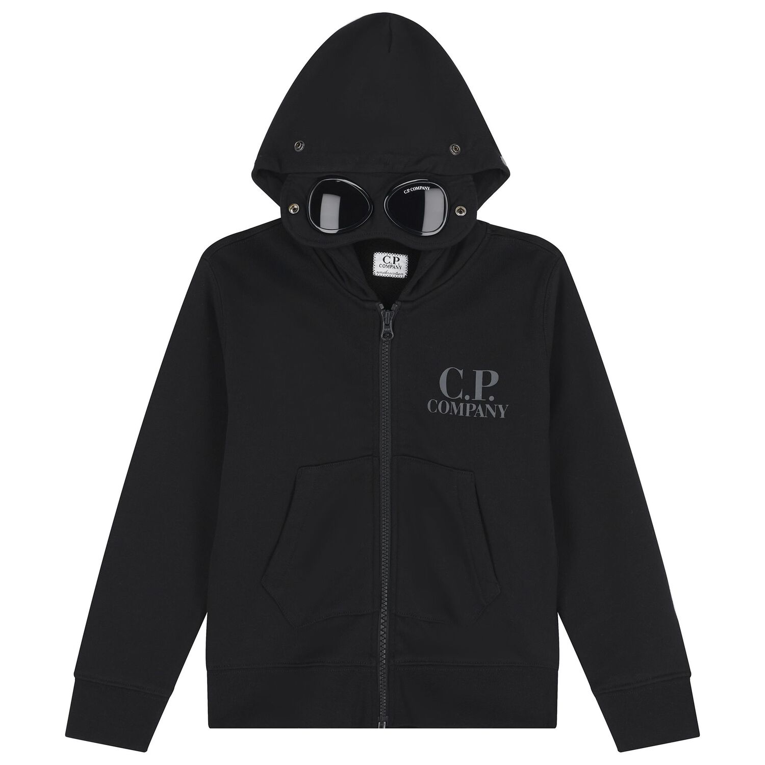 Boys Black Logo Hooded Zip Up Top, 1, hi-res
