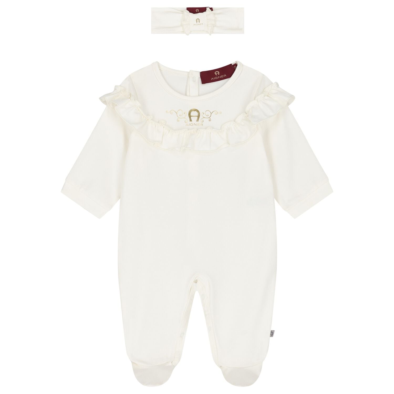 Baby Girls Ivory & Gold Logo Babygrow Gift Set, 1, hi-res